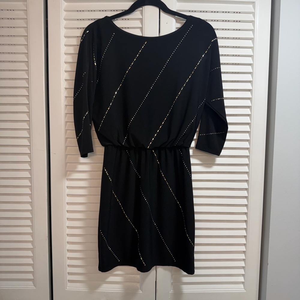 White House Black Market Black Dress with Gold And Silver Detailing